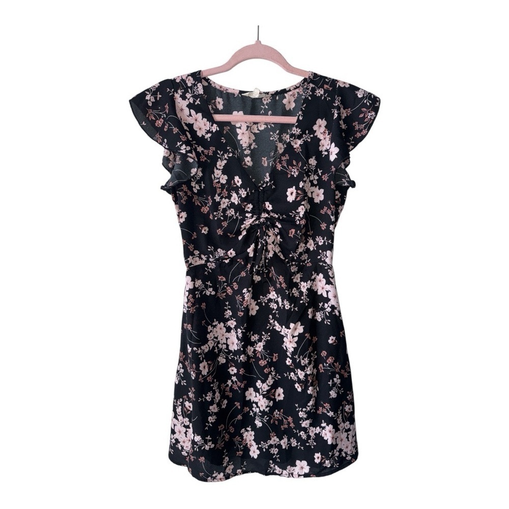 Floral Black Dress with Pink Accents Small